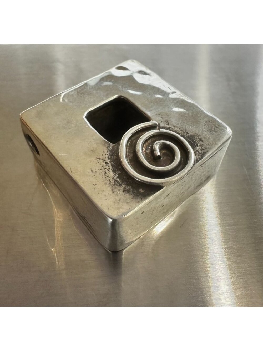 Sterling Silver .925 Square Modernist Pendant With Swirl Design - Picture 1 of 6